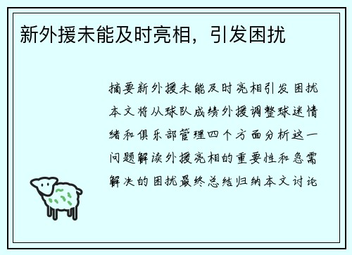 新外援未能及时亮相，引发困扰